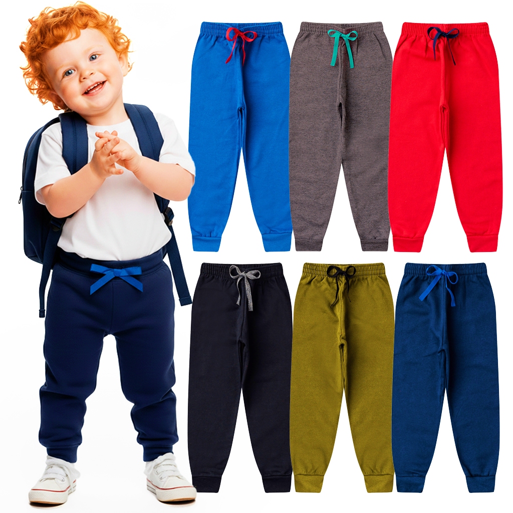 Kit de 3 ou 5 Calças Moletom Infantil Menino Inverno Peluciado