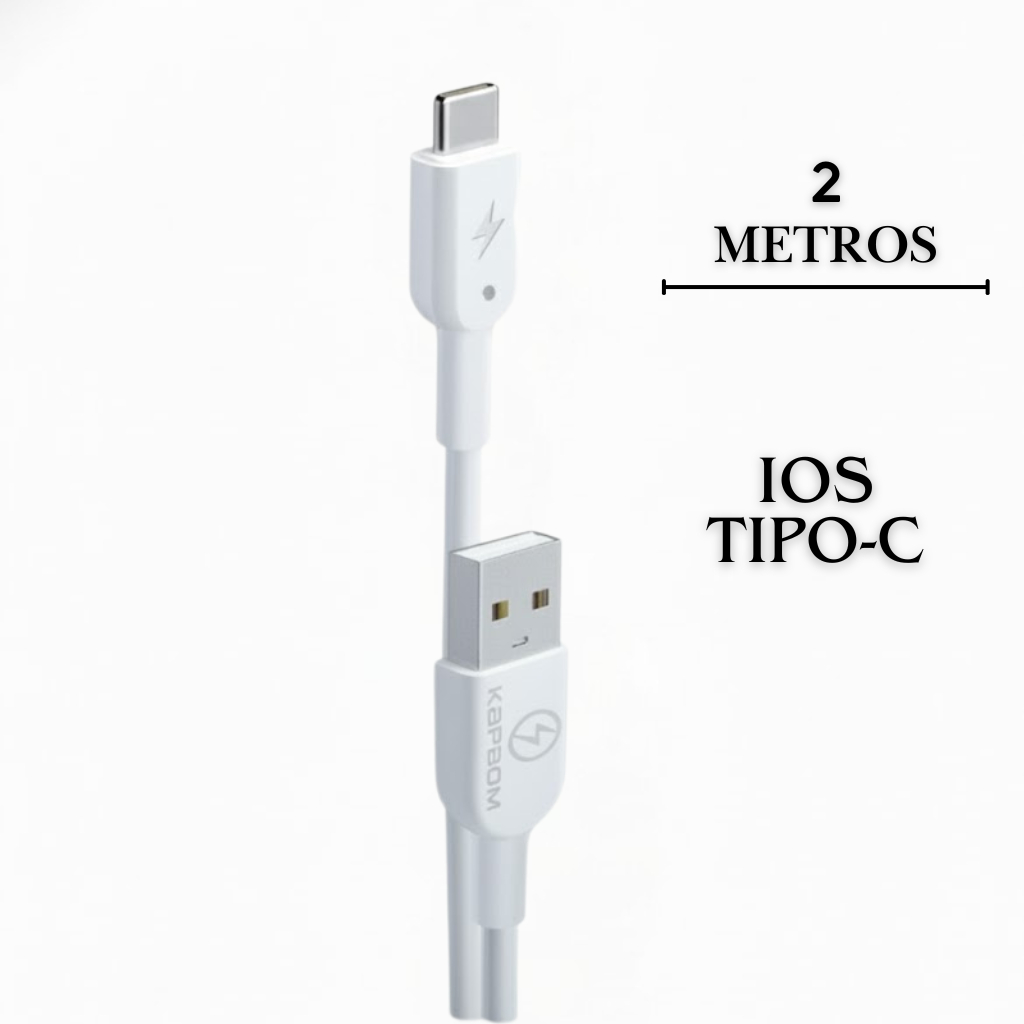 Cabo Carregamento 2 Metros Tipo C e Lightning para iPhone - Android - Câmera - Controle - Fone