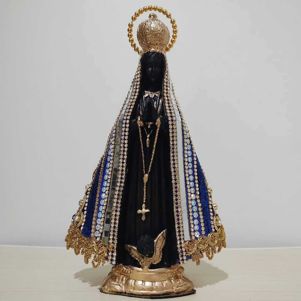 Nossa Senhora Aparecida Imagem com Manto Bordado e Espelhado 25cm