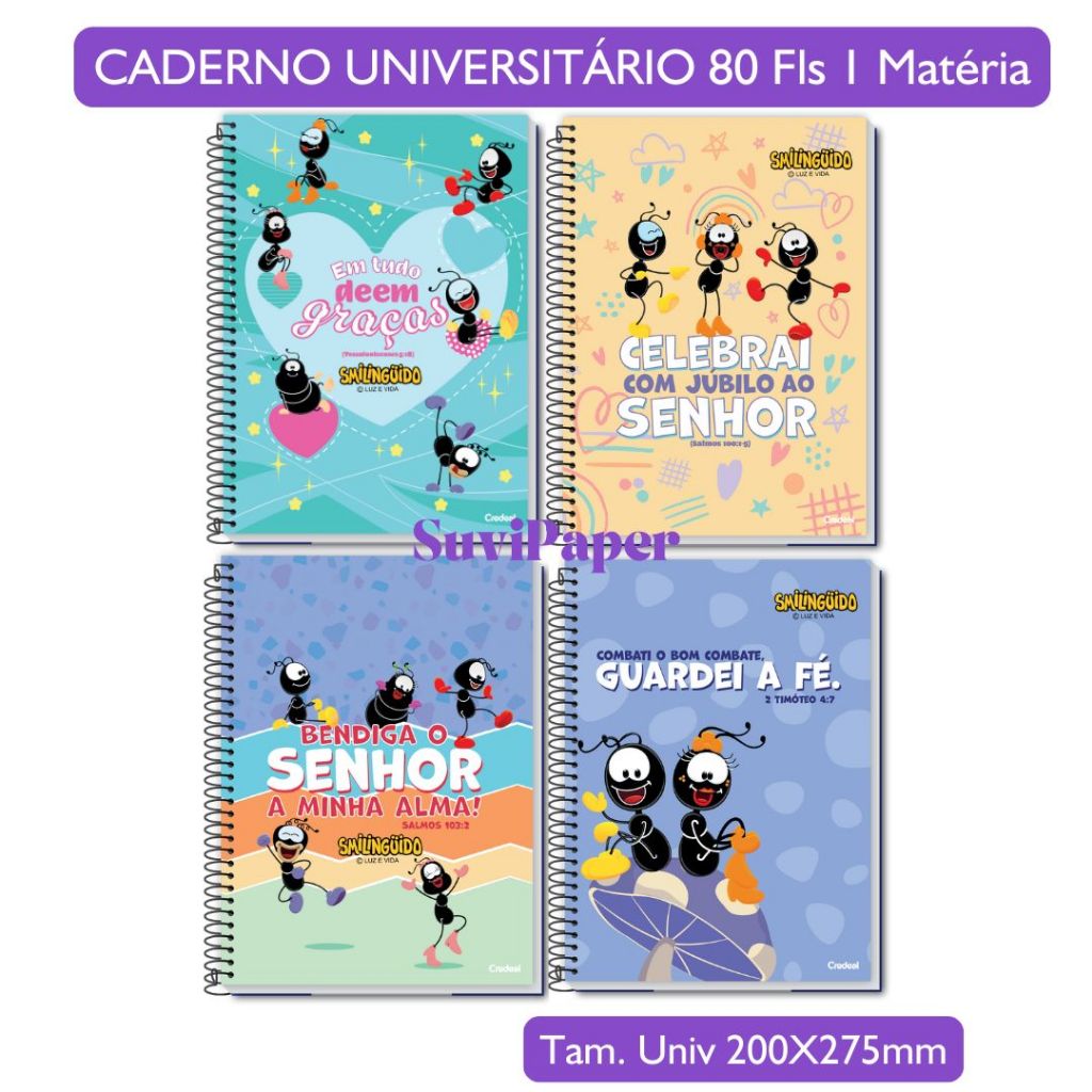 Caderno Universitário Grande Smilinguido 1 Matéria 80 folhas Coleção 2026 Espiral Capa Dura  Credeal Cristão em Oferta na Shopee