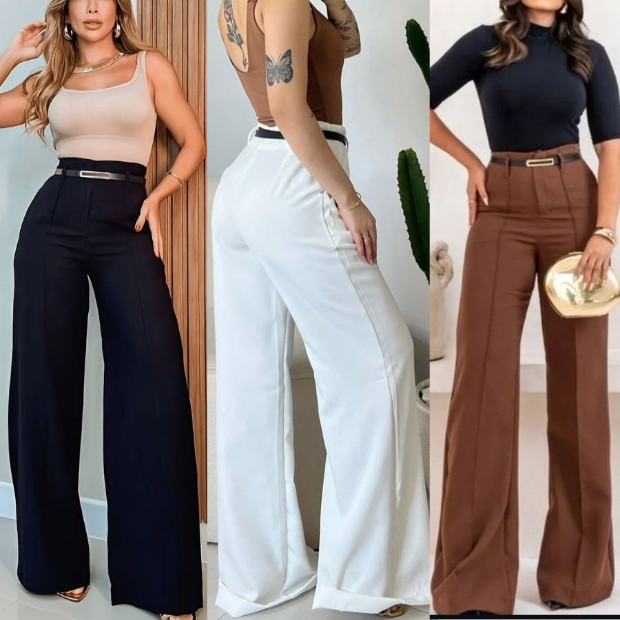 Calça Social Feminina Pantalona Alfaiataria Com Cinto Lançamento Moda Luxo Elegancia Social em Oferta na Shopee