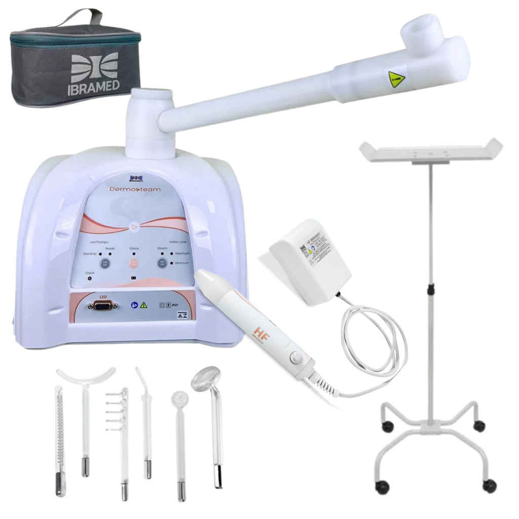 Kit Dermosteam Led Ibramed Vapor de Ozônio + HF Alta Frequência 6 Eletrodos + Carrinho em Oferta na Shopee