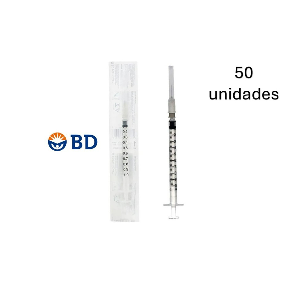 Seringa 1ml Bd Estéril Descartável Agulha 0,38X13mm Luer Slip Pct. 50 Seringas