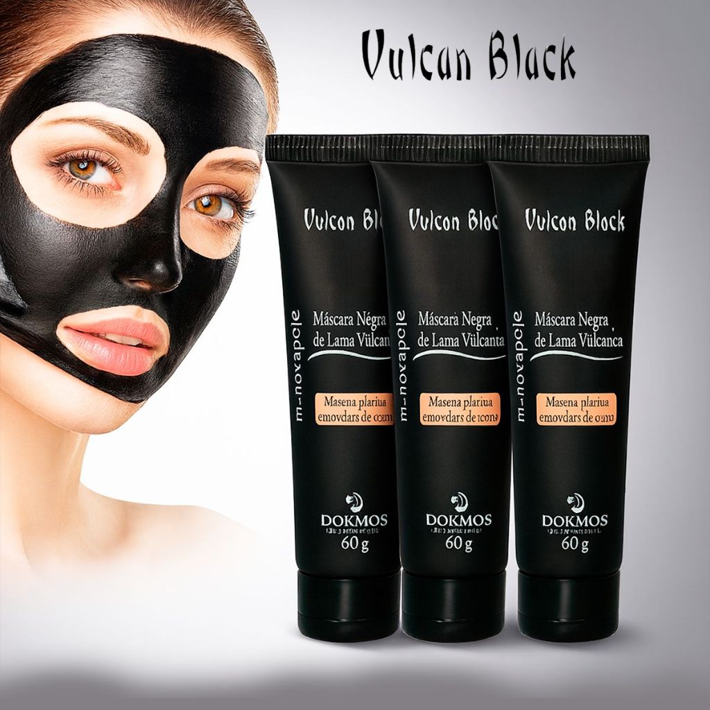 Kit Máscara Negra Removedora De Cravos Vulcan Black 03 Unidades 60g mascara Carvão Limpeza Profunda