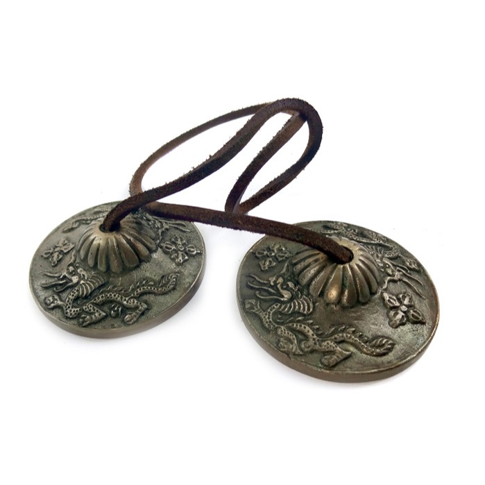 Imagem Manjira Tibetana Sino 7 Metais Sagrados Cimbalo Tingsha Budista