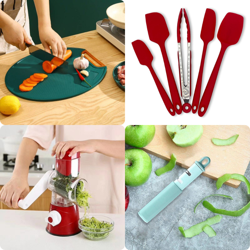 Kit Cozinha Profissional Ralador 3 em 1 Tábua Utensílios Silicone Descascador Afiador Facas Rale Corte Afie Manipule Lar