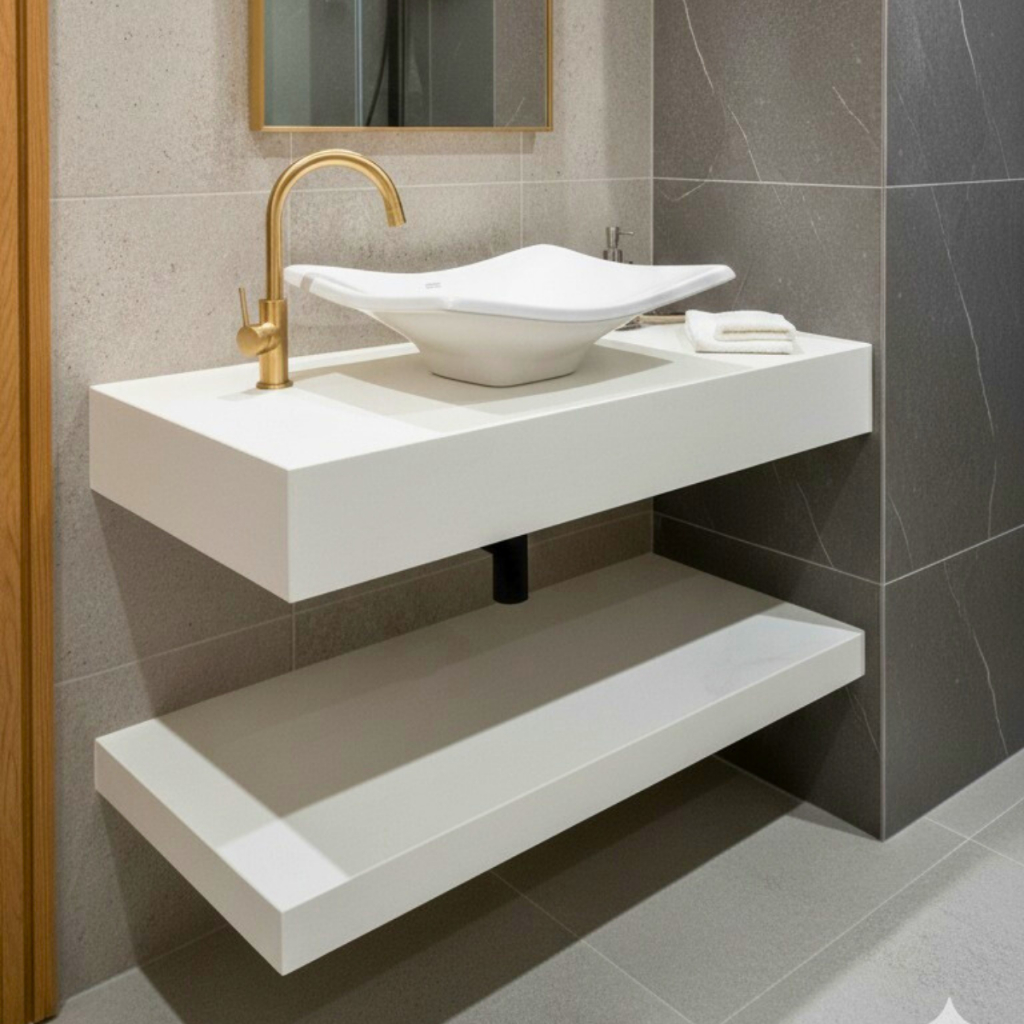 Kit Bancada + Prateleira + Cuba 100% Porcelanato p/ Banheiro 60x45 Super Oferta Envio Rápido em Oferta na Shopee