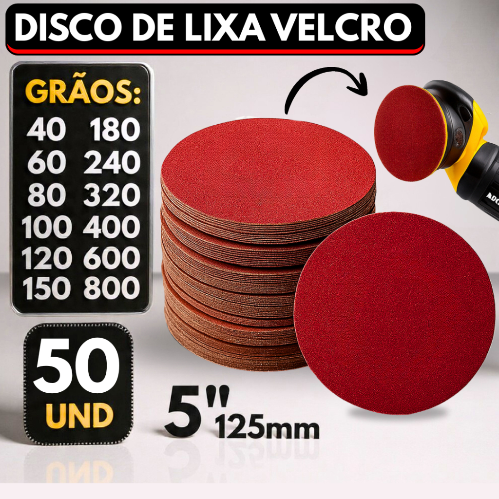Kit 50 Disco Lixa Velcro Sem Furos Roto Orbital Lixadeira para Ferro, Metal, Massa e Madeira 125mm em Oferta na Shopee