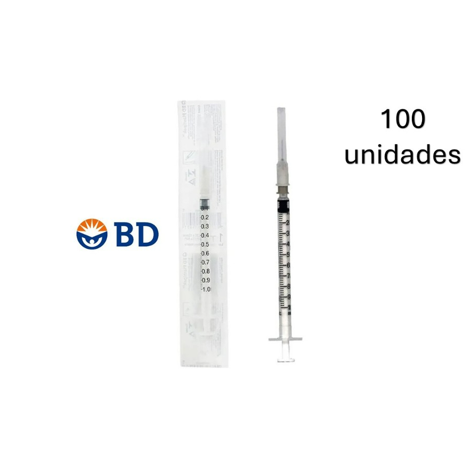 Seringa 1ml Bd Estéril Descartável Agulha 0,38X13mm Luer Slip Pct. 100 Seringas