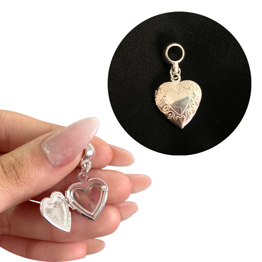 Berloque Relicário Com Fotos Banhado a  Prata 925 Para Pulseiras em Oferta na Shopee