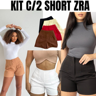 KIt 2 Short Alfaiataria cintura Alta Feminino Elegante Versátil & Confortável em Oferta na Shopee