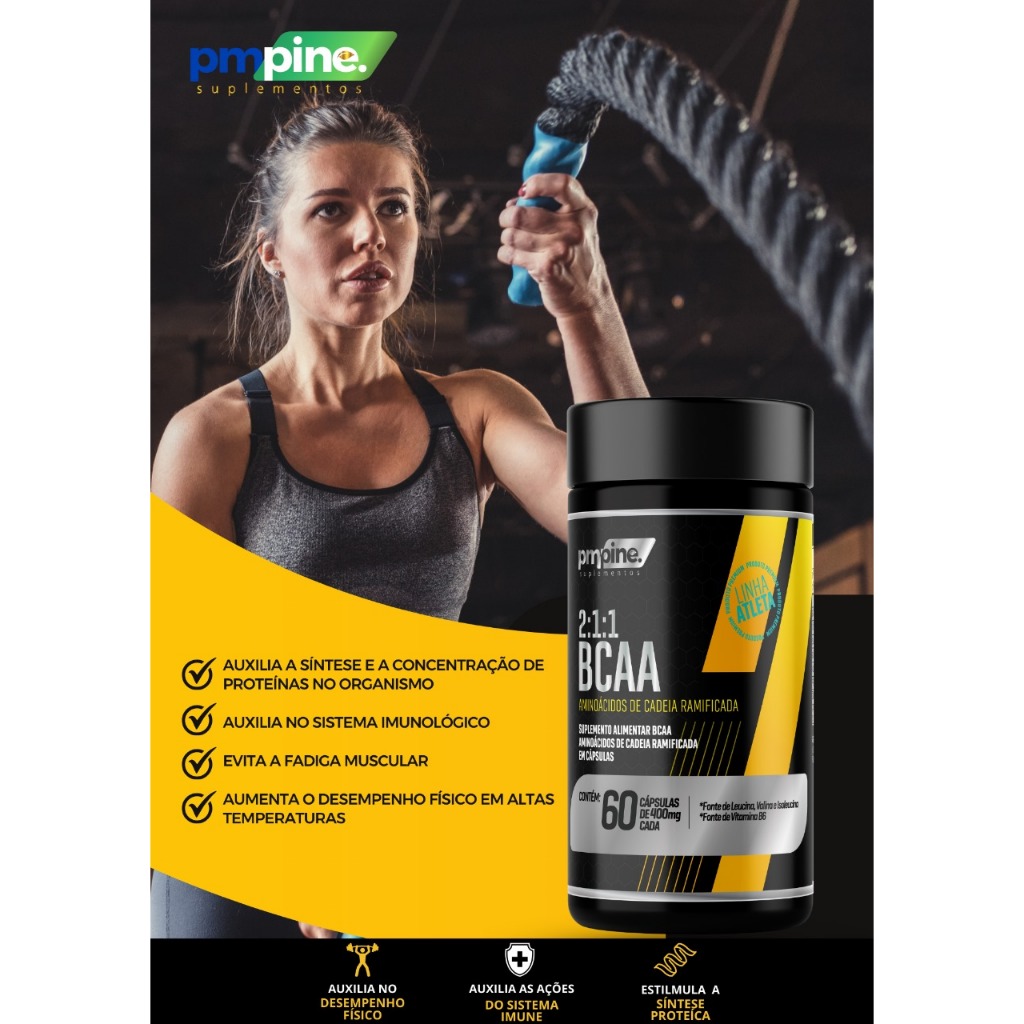 BCAA 400mg Pm Pine 60 capsulas