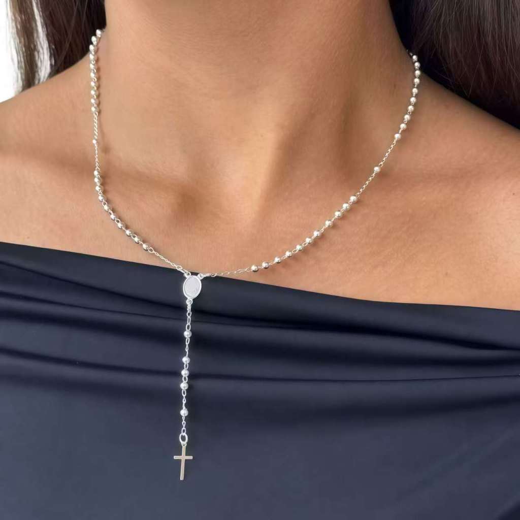 Colar Terço Devocional de Nossa Senhora Banhado a Ouro 18K e Prata 925 - Presente Abençoado em Oferta na Shopee