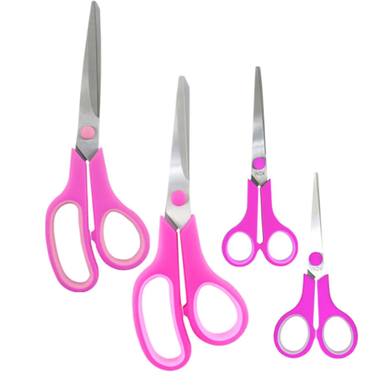 Kit 4 Tesoura rosa para escritório, casa, escola, artesanato, costura, suprimentos, 20 cm