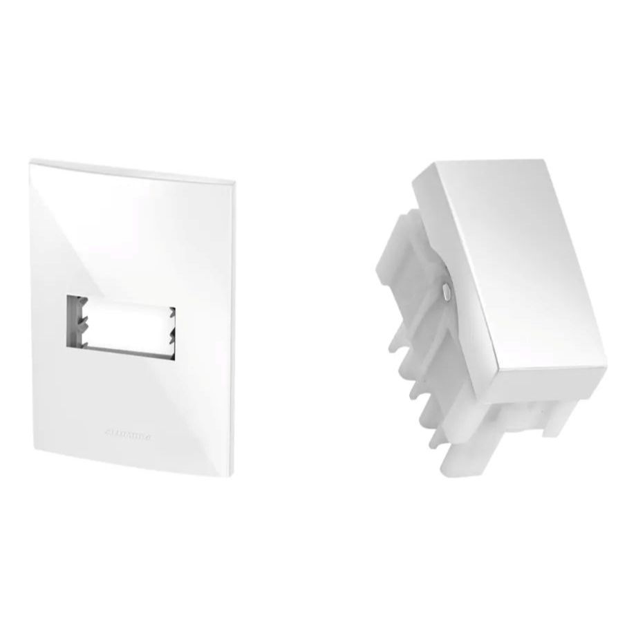 Kit Alumbra Bianco Pro Br : 1 Placa 4x2 P/ 1 Módulo + 1 Módulo Interruptor Simples