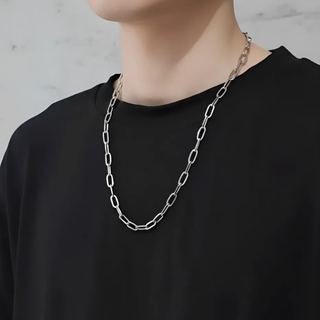 Corrente Masculina Elo Oval Aço Inox Legítimo Prata Inoxidável em Oferta na Shopee