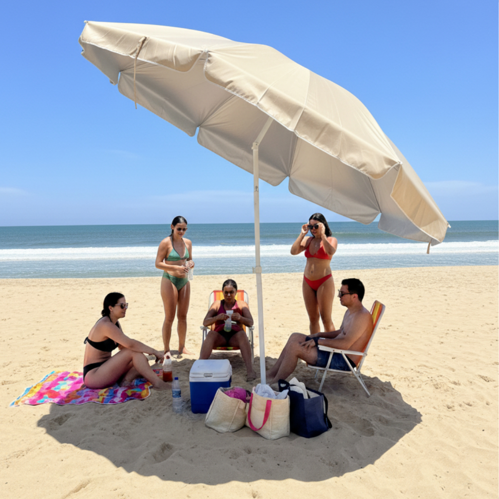 Guarda Sol Gigante 2,40m Uv Praia Piscina Respirável Verão Ombrelone Articulado Grande Sombreiro