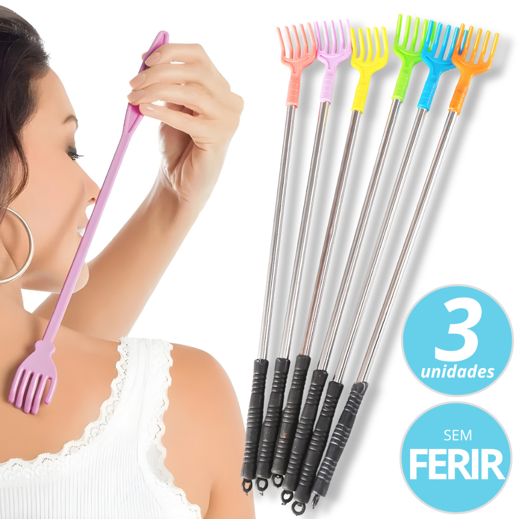 Kit 3 Coçador Costa Cabeça Mãozinha Massageador em Metal Resistente com Cabo Fixo Portatil Duravel em Oferta na Shopee