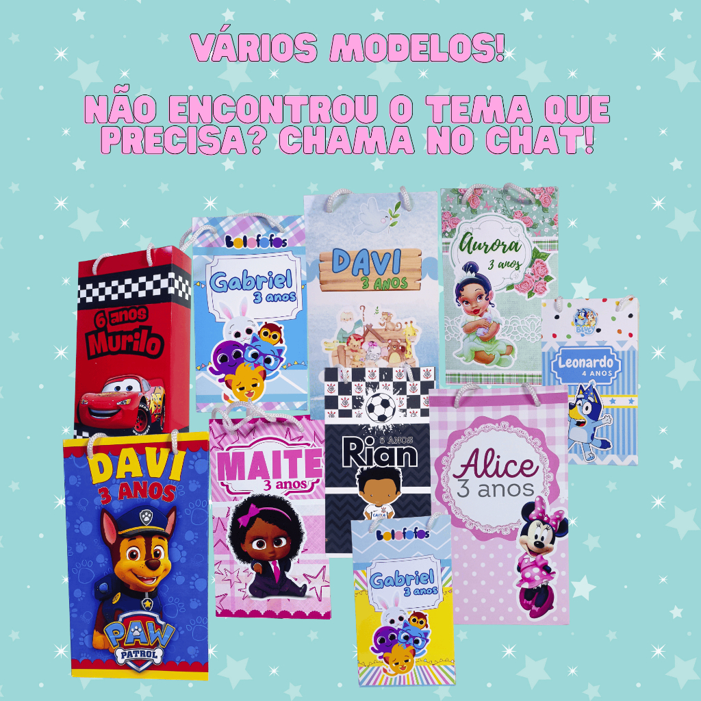 SACOLINHAS SURPRESA PERSONALIZADAS - Aniversário Festa TEMA PERSONALIZADO - Lembrancinhas - Kit PEGUE E MONTE