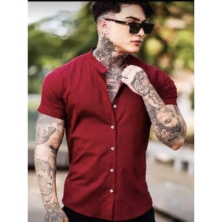 Camisa Social Masculina Gola Padre de Luxo Com Manga Curta Slim Fit Linho e Viscose Tecid…