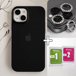 Capinha Silicone + Kit Lente Película De Câmera Diamante Para iphone11 12 13 14 15 16 17 pro max