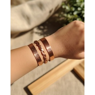 Trio de Pulseiras em Cobre Modelo Lisa, Bordada e Trançada em Oferta na Shopee