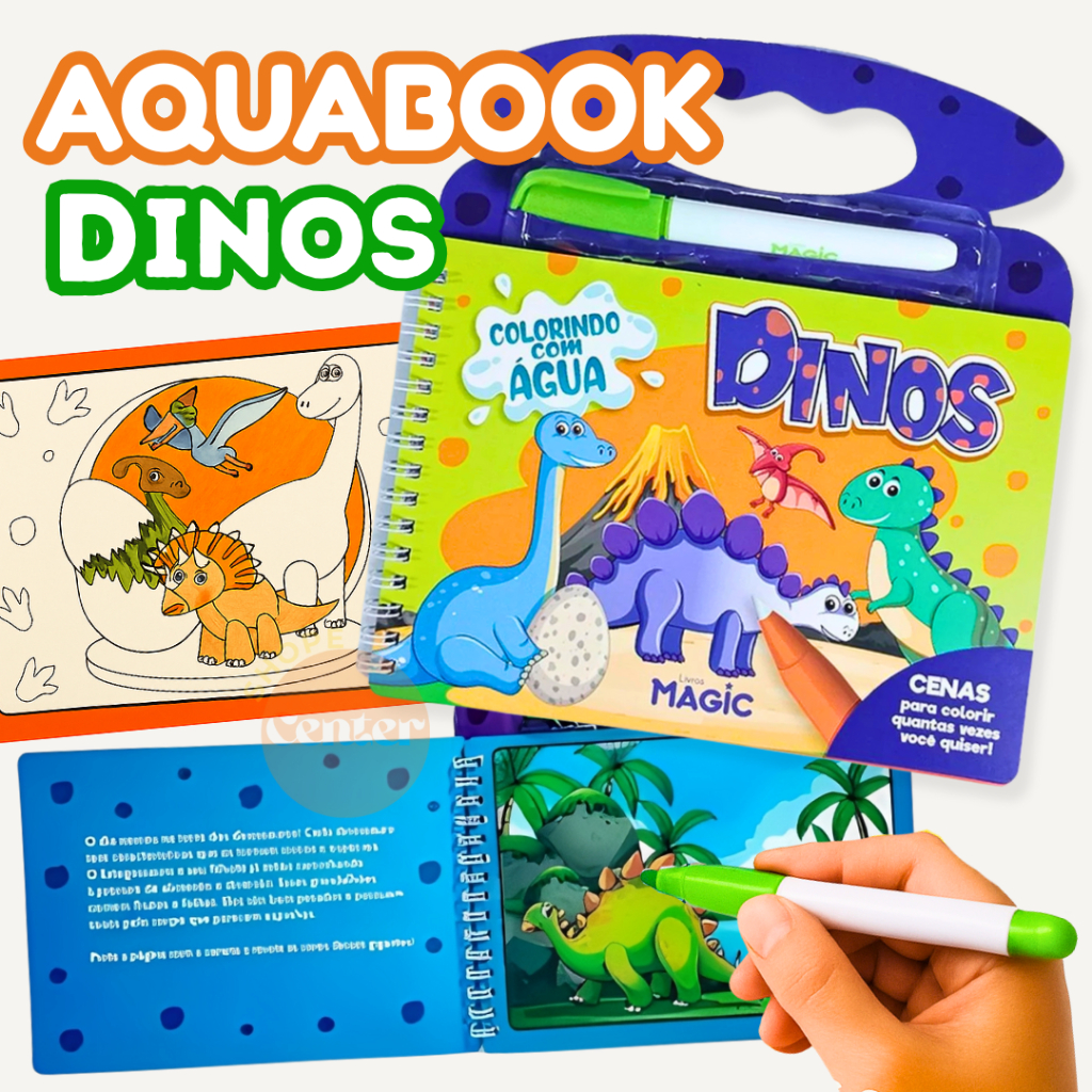 Aquabook Mágico Dino Espaço Frutas Veiculos Barbie Hotwhells •Livro Reutilizável Infantil Educativo