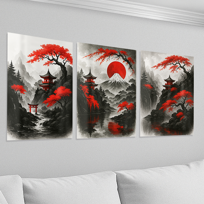 Placas Decorativas 03 Quadros Orientais, Japão, Ásia, Oriente, Decoração sala, quadro japones