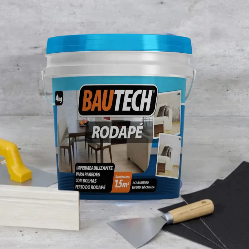 Argamassa Rodapé Impermeabilizante 4kg Bautech Parede Descascada Bolhas Mofo Massa Cerâmica Alta Aderência Umidade Bolor