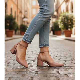 Scarpin Feminino Bico Fino Salto Bloco Saia e Blusa Promoção em Oferta na Shopee