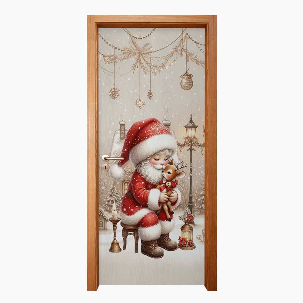 Capa De Porta Retangular Vest Facil Feliz natal Papai Noel e Rena