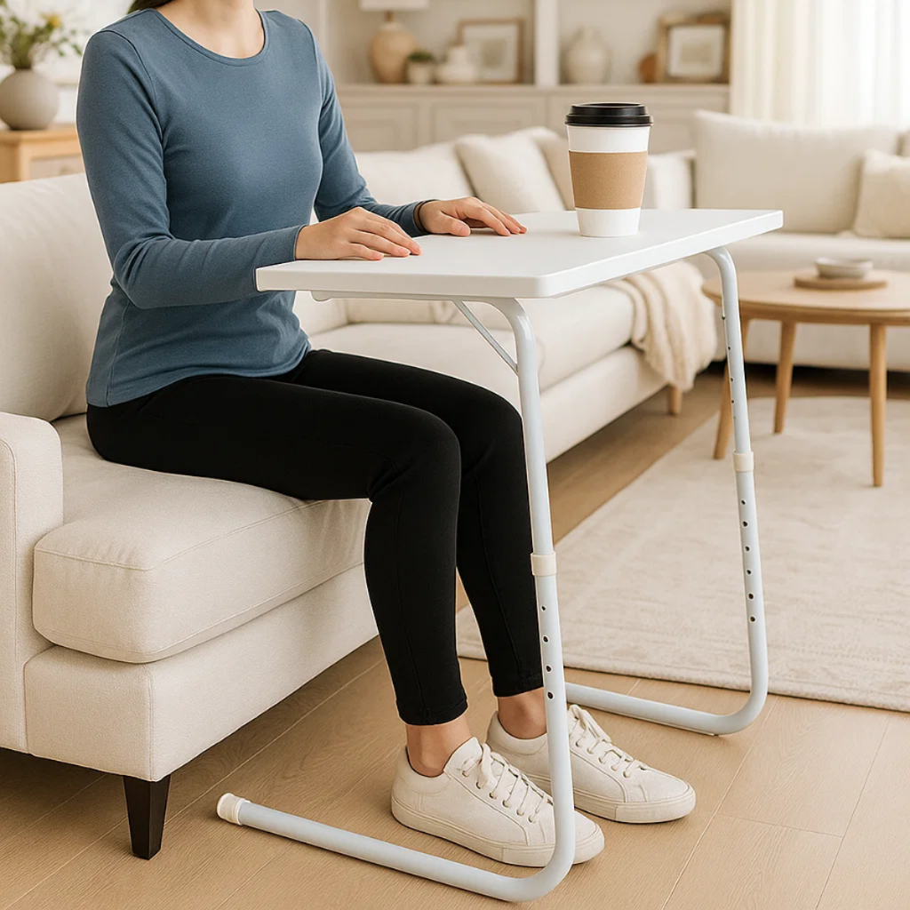 Mesa Apoiadora Lateral Retrátil Regulável Sofá Cama Portátil para Estudo e Trabalho Multiuso