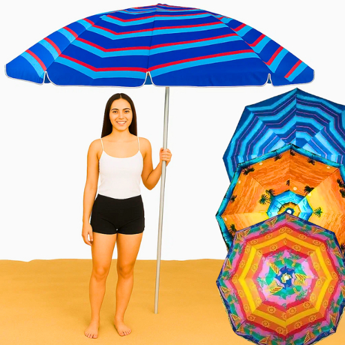 Guarda Sol Praia Grande 1.80m UV Piscina Camping Sombra Ampla Reforçado Sombreiro
