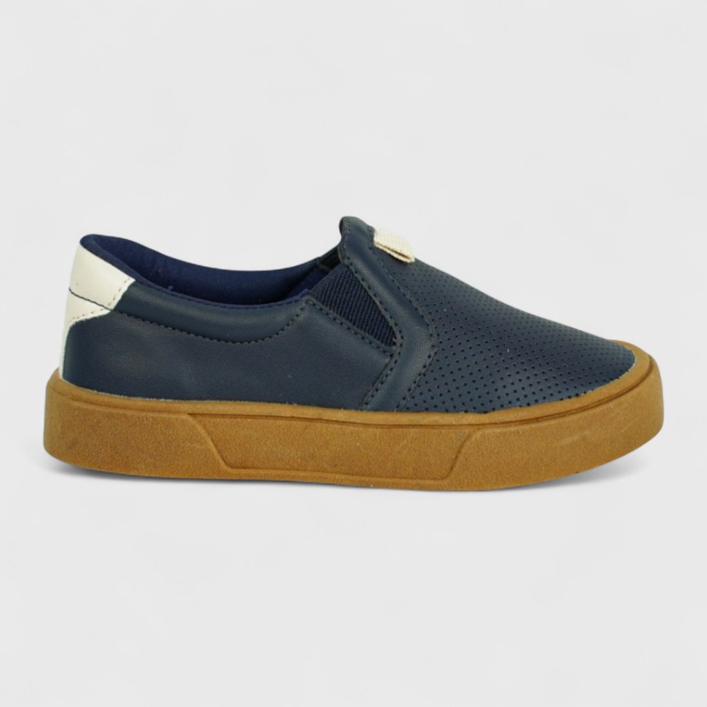 Tênis Infantil Masculino Sapato Slip On Casual Calce Fácil Escolar Meninos Azul Marinho