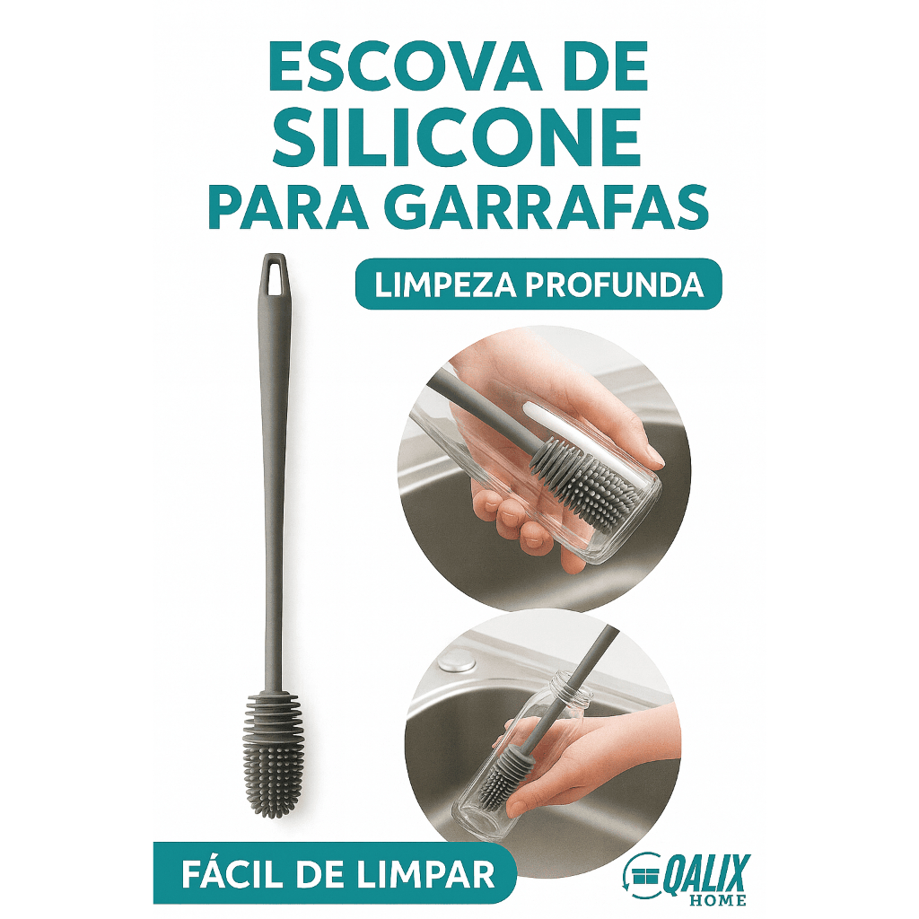 Escovas Silicone para Lavar Garrafas Mamadeiras Copos Taça Louça Flexível