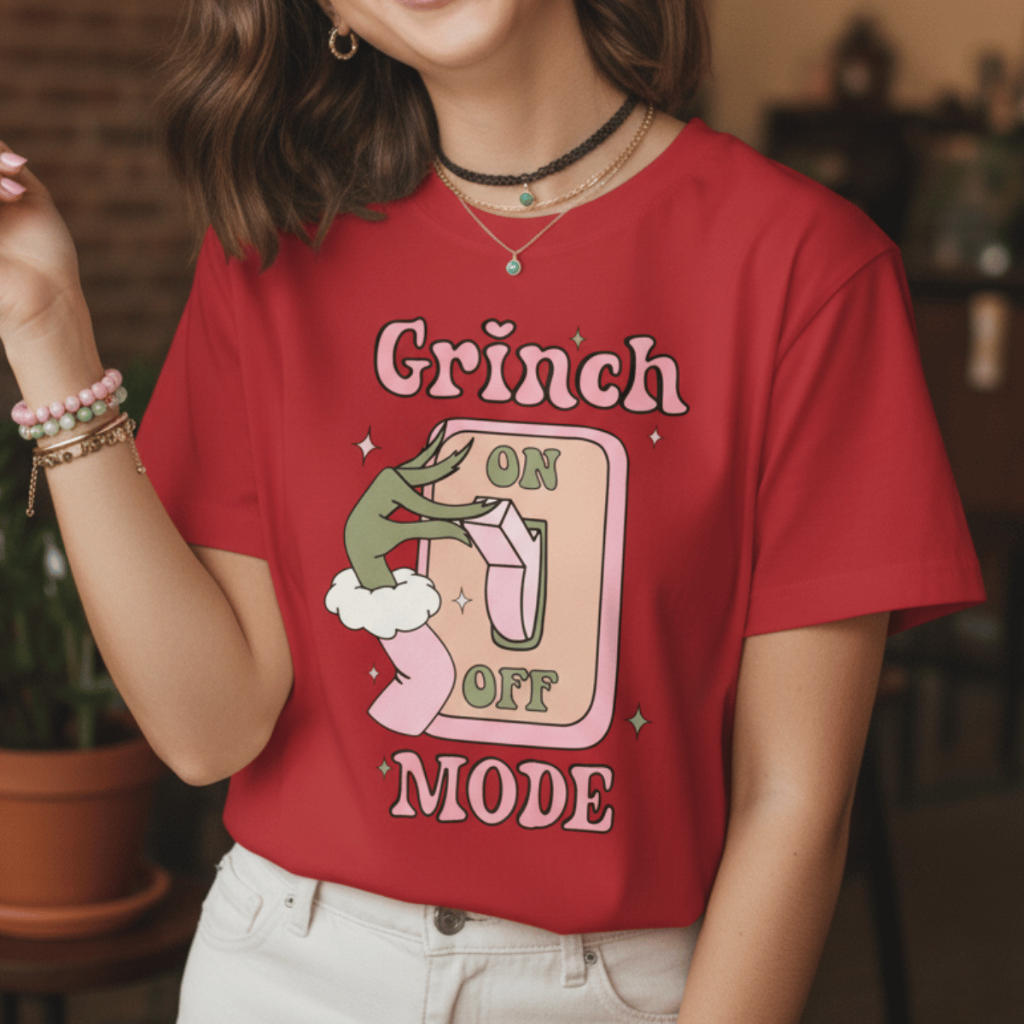 Camiseta Natalina Grinch Mode On Vintage Merry Christmas Camisa Grinch Natal 100% Algodão