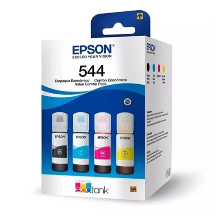 Kit 4 Garrafas de Tnta Epson 544 Original, Preto, Ciano, Magenta, Amarelo