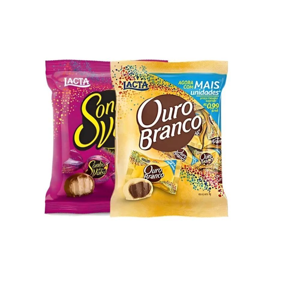 Bombons Lacta 2 Ouro Branco 1kg + 2 Sonho De Valsa 1kg