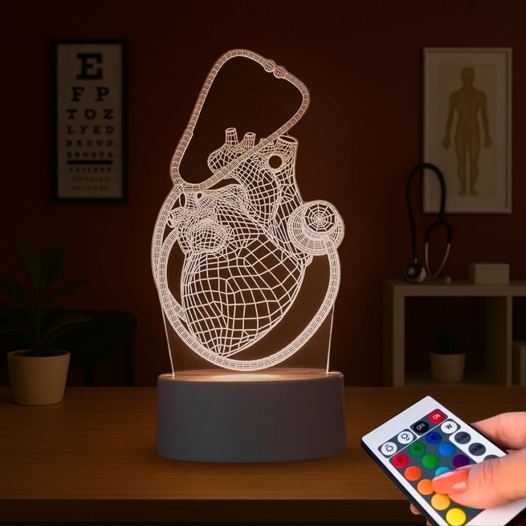 Luminária Coração Estetoscópio Para Presente Criativo Decoração Mesa Abajur Consultório Decorativa