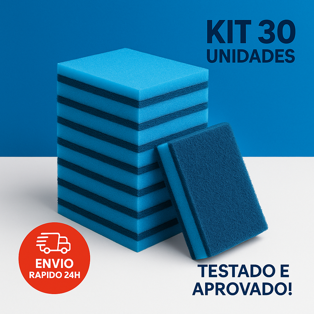 Kit 5 - 30 Esponjas Azul Multiuso Lavar Louça Cozinha Esponja Antiaderente Envio 24h Kit 5 - 30 Esponjas Azul Multiuso Lavar Louça Cozinha Esponja Antiaderente Envio 24h