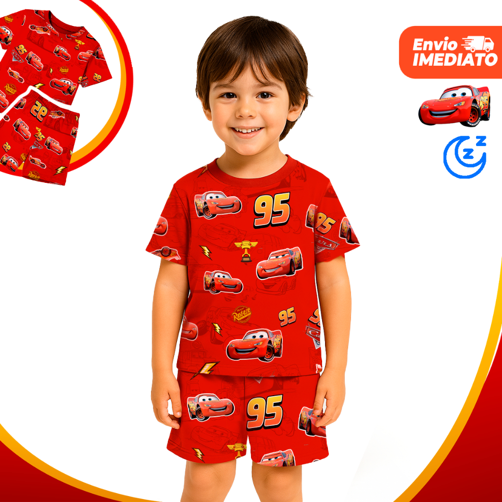 Pijama Carros Mcqueen infantil Manga Curta Personagem 1 a 8 anos | ENVIO IMEDIATO