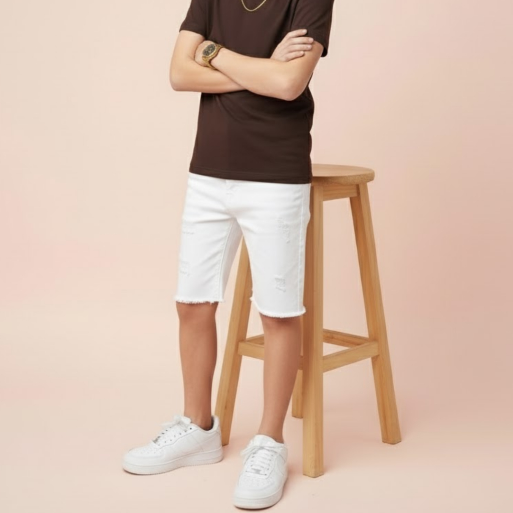 Bermuda Jeans blogueirinho Infantil rasgada Juvenil Menino da moda Masculino de verão 2 ao 16