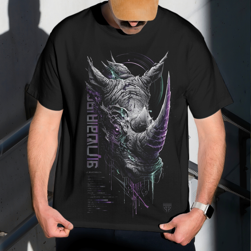 Camiseta Masculina Estampa Rinoceronte 100% Algodão Estilo Conforto Diário Do Tamanho P ao GG