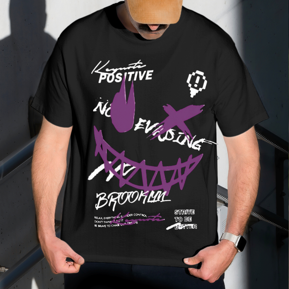 Camiseta Masculina Estampa Sorriso Travado 100% Algodão Estilo Conforto Diário Do Tamanho P ao GG