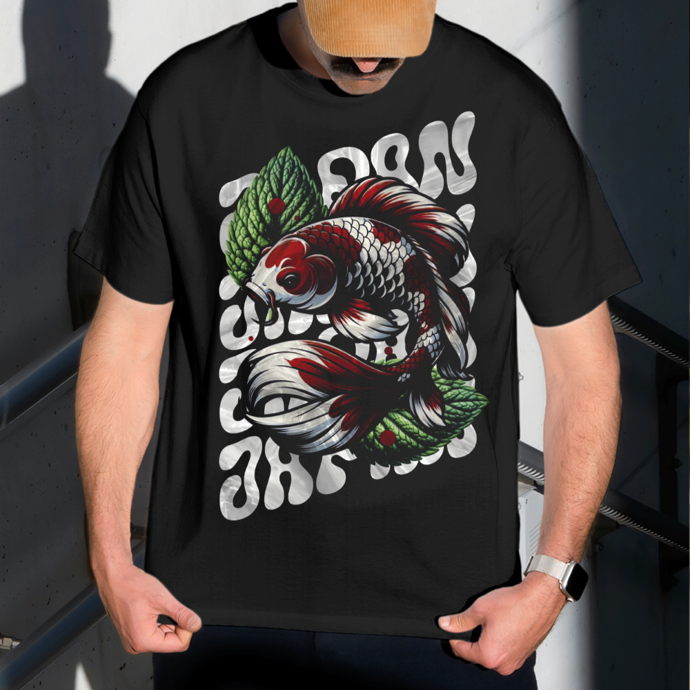 Camiseta Masculina Estampa Carpa na Folhagem 100% Algodão Estilo Conforto Diário Do Tamanho P ao GG