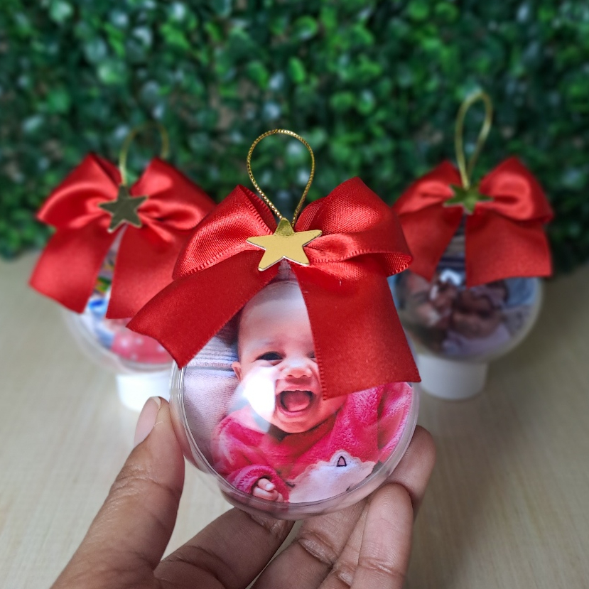 Kit Bolinhas de Natal Personalizadas com Foto | Esfera Acrílica Decorativa | Lembrancinha Natal | Presente Papai Noel