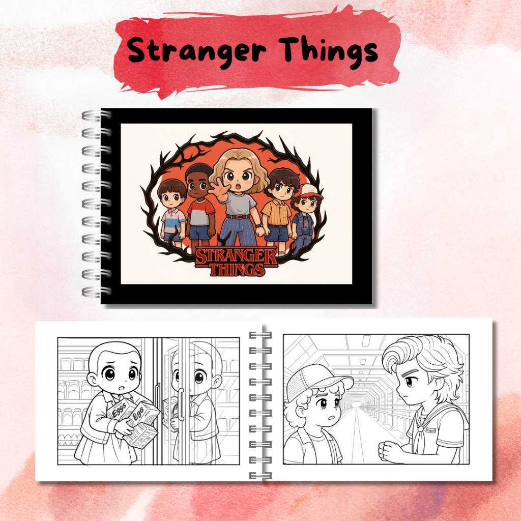 Livro de Colorir Inspirado em Stranger Things A5 Capa Dura 180g Acompanha Acetato