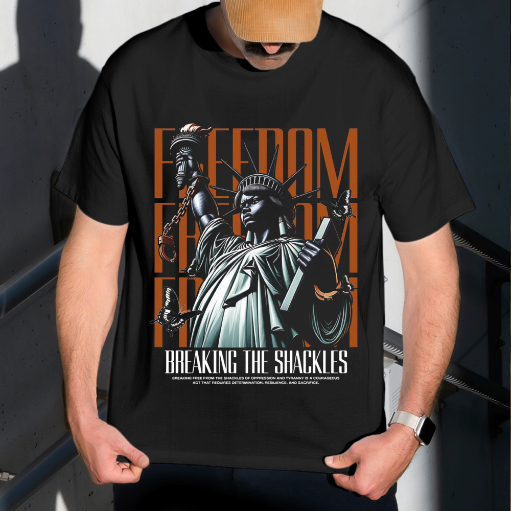 Camiseta Masculina Estampa Estátua Liberdade 100% Algodão Estilo Conforto Diário Do Tamanho P ao GG