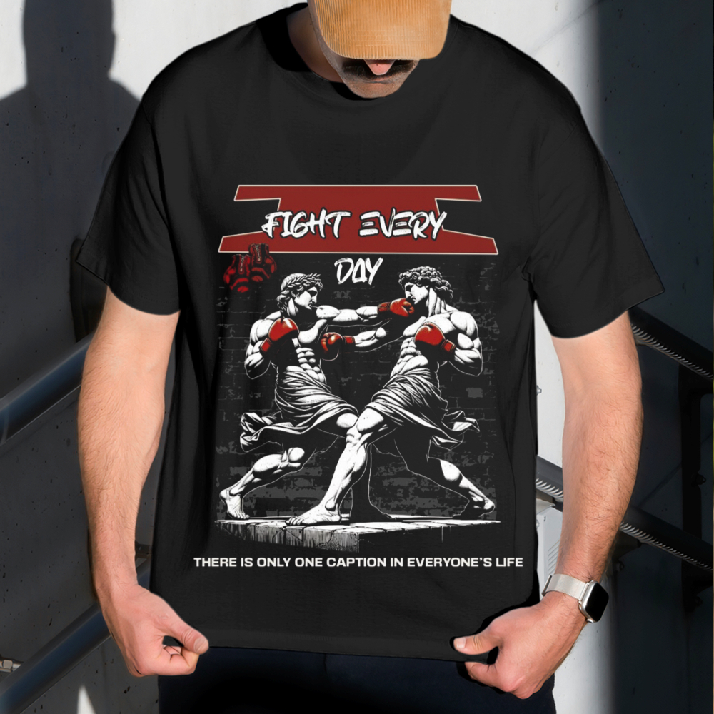 Camiseta Masculina Estampa Estátuas Lutando 100% Algodão Estilo Conforto Diário Do Tamanho P ao GG