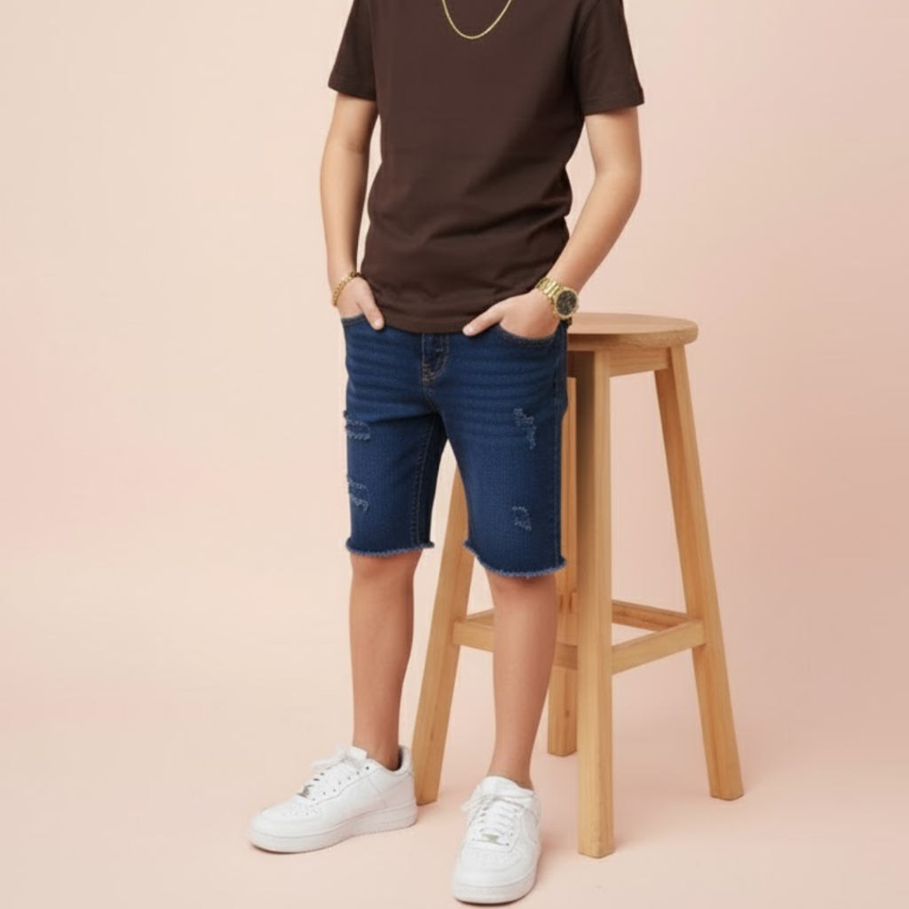 Bermuda Jeans rasgada Infantil Masculino juvenil da moda rasgada de verão 2 ao 16